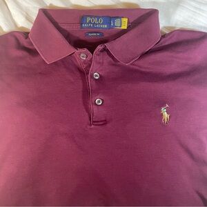 Burgundy Polo Ralph Lauren Flesh pony long sleeve polo shirt Size L